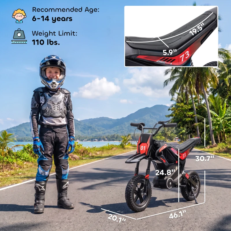 Qaba 24V Kids Electric Motorcycle with 180W Brushless Motor, Suspension, Soft Start, 12" Rubber Tires for 6+ Years, Black