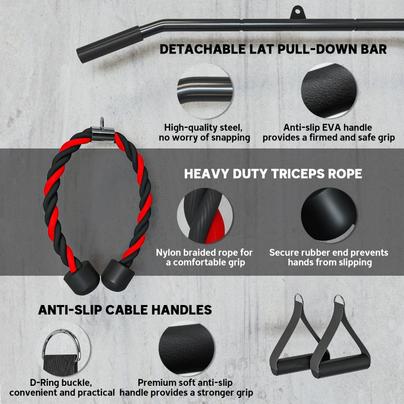 Soozier Weight Cable Pulley System for Home Gym with Universal Loading Pin for LAT Pull Down, Biceps Curl Workout, Red