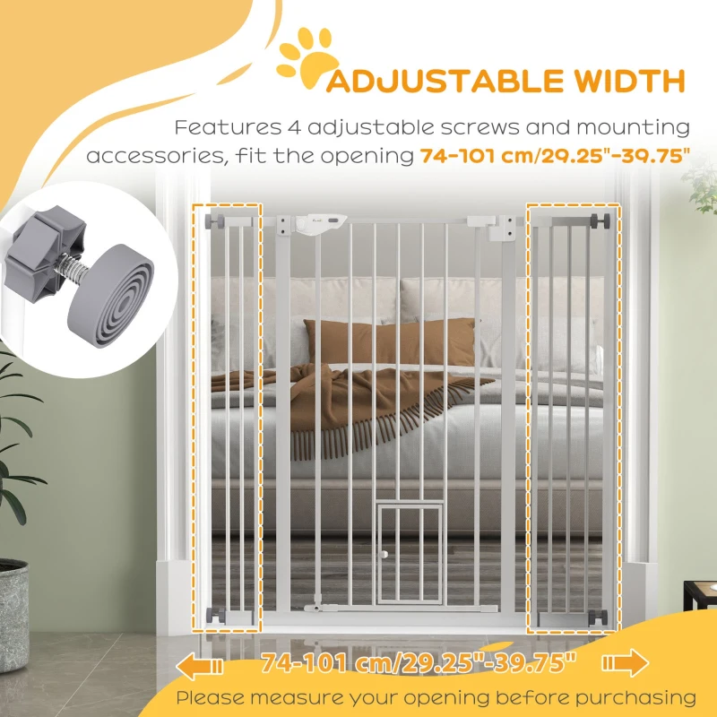 PawHut 41" Easy Open Indoor Dog Gates for Doorways, House, Stair - White