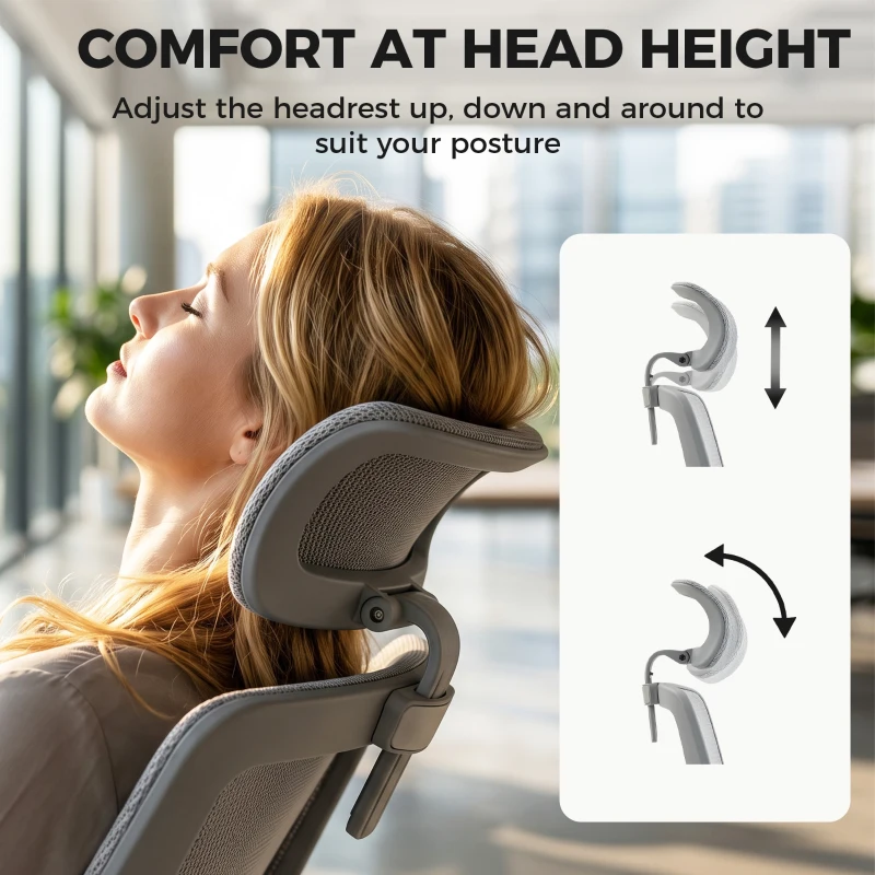 HOMCOM Ergonomic Office Chair with Adaptive Lumbar Support, Reclining Mesh Desk Chair with 2D Headrest, Flip-Up Arms, Gray