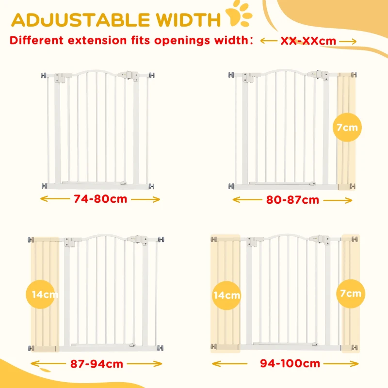 PawHut Extra Tall Dog Gate with Door, Pressure Fit, Auto Close, Double Locking for Doorways Hallways Stairs, 29"-39", White
