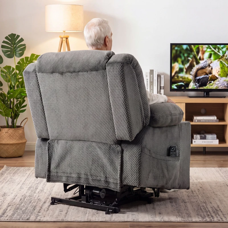 HOMCOM Dual Motor Power Lift Recliner Chair with Massage and Heat for Elderly, 180° Flat Recline, Wide Seat, Dark Gray