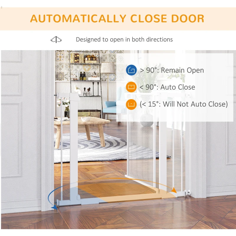 PawHut 29.5"-40.6" Metal Pet Gate, Dog Gate with Auto Closing Door, Double Locking, for Doorways, Stairs, Hallways, White
