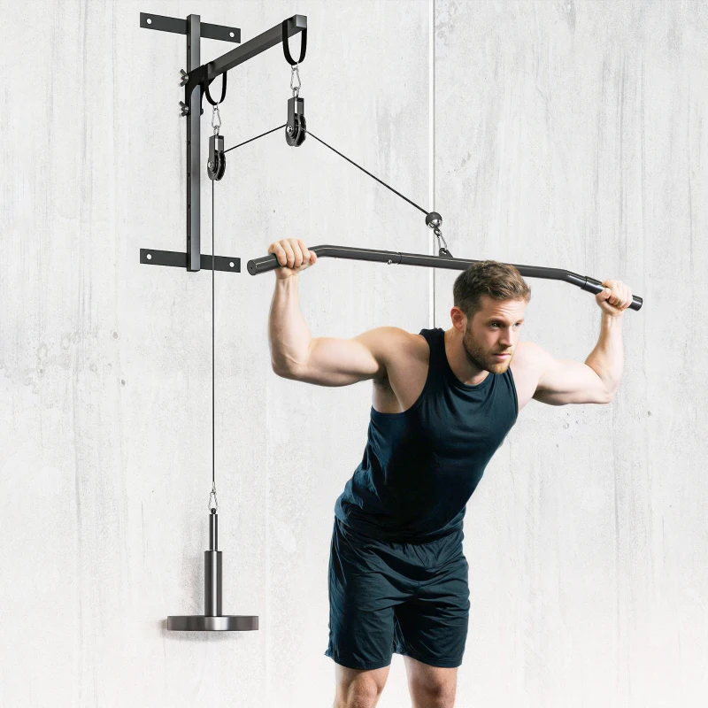 Soozier Weight Cable Pulley System for Home Gym with Universal Loading Pin for LAT Pull Down, Biceps Curl Workout, Red