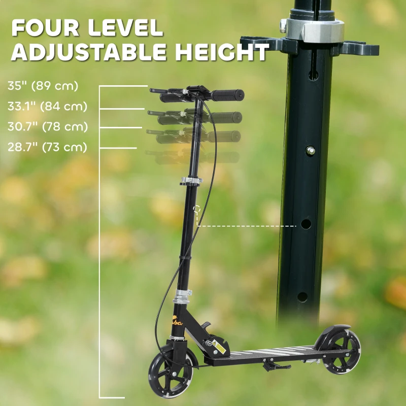 Qaba Scooter for Kids Ages 3-8 with Light Up Wheels, Adjustable Handlebar, Rear Brake & Handbrake for Girls and Boys, Black
