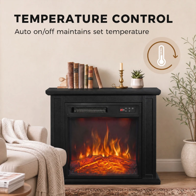 HOMCOM 26" Electric Fireplace with Mantel, 1400W Freestanding Fireplace TV Stand with Adjustable Flame, Timer, Remote, Black
