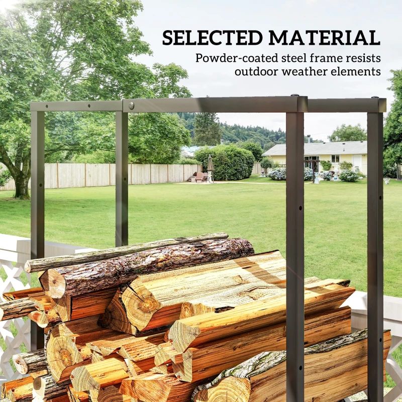 Outsunny Adjustable Firewood Log Rack Heavy-Duty Steel Log Holder for Outdoor Indoor Use, 25.6" x 9.8" x 59.1", Black