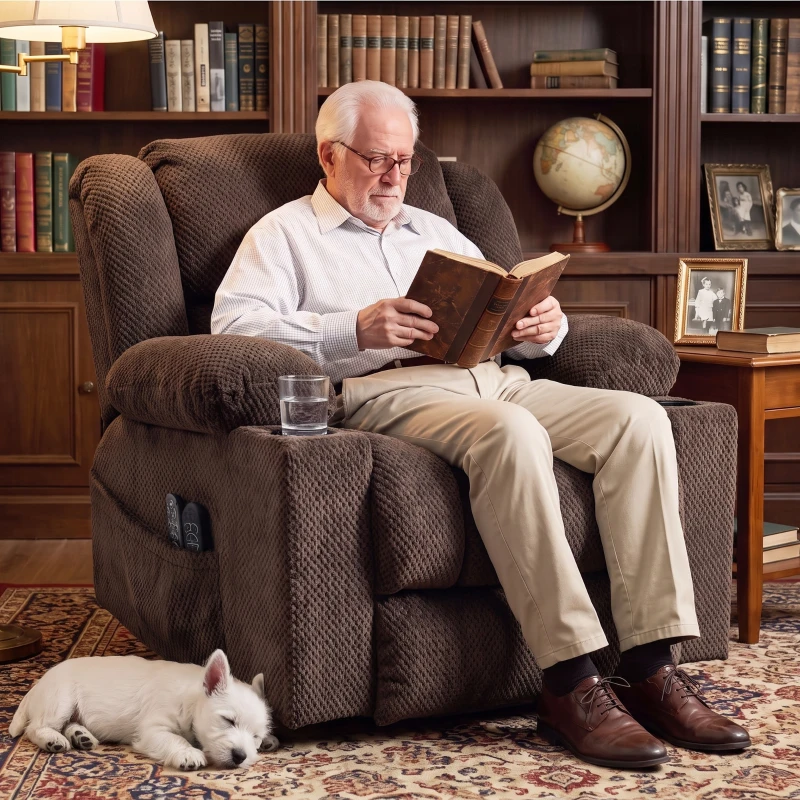 HOMCOM Dual Motor Power Lift Recliner Chair with Massage and Heat for Elderly, 180° Flat Recline, Wide Seat, Dark Brown