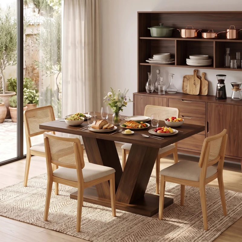 HOMCOM Modern Dining Table for 4 People, 47.2" Kitchen Table for Dining Room and Living Room, Rectangular, Dark Walnut