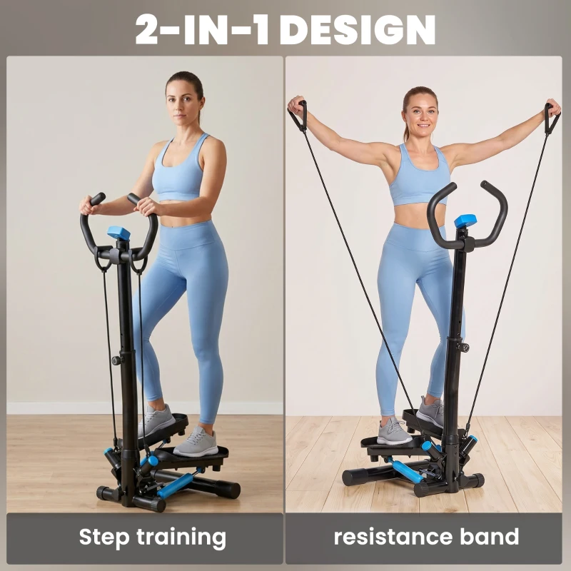 Soozier Twist Stepper Machine with Resistance Bands, Adjustable Workout Fitness Equipment with Handle Bar and LCD Display for Home Gym Exercise