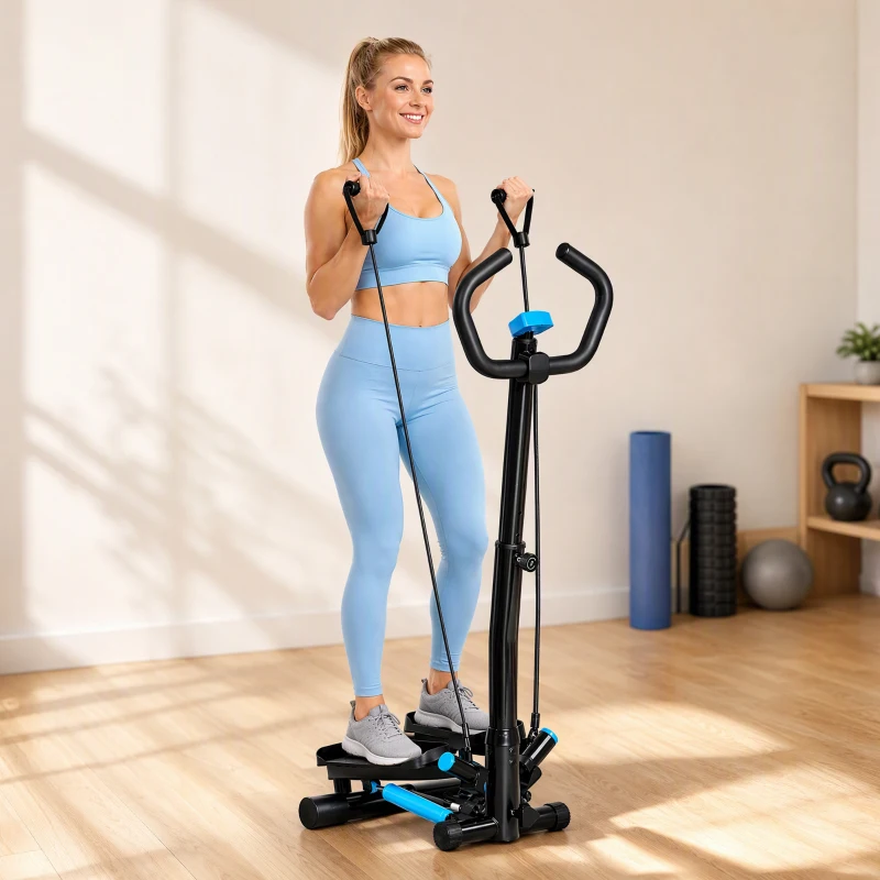 Soozier Twist Stepper Machine with Resistance Bands, Adjustable Workout Fitness Equipment with Handle Bar and LCD Display for Home Gym Exercise