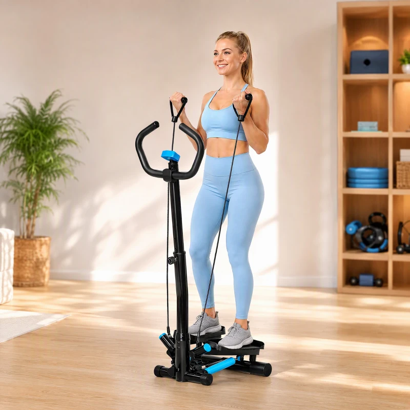 Soozier Twist Stepper Machine with Resistance Bands, Adjustable Workout Fitness Equipment with Handle Bar and LCD Display for Home Gym Exercise