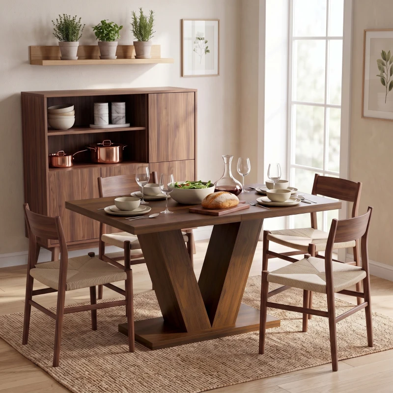 HOMCOM Modern Dining Table for 4 People, 47.2" Kitchen Table for Dining Room and Living Room, Rectangular, Dark Walnut
