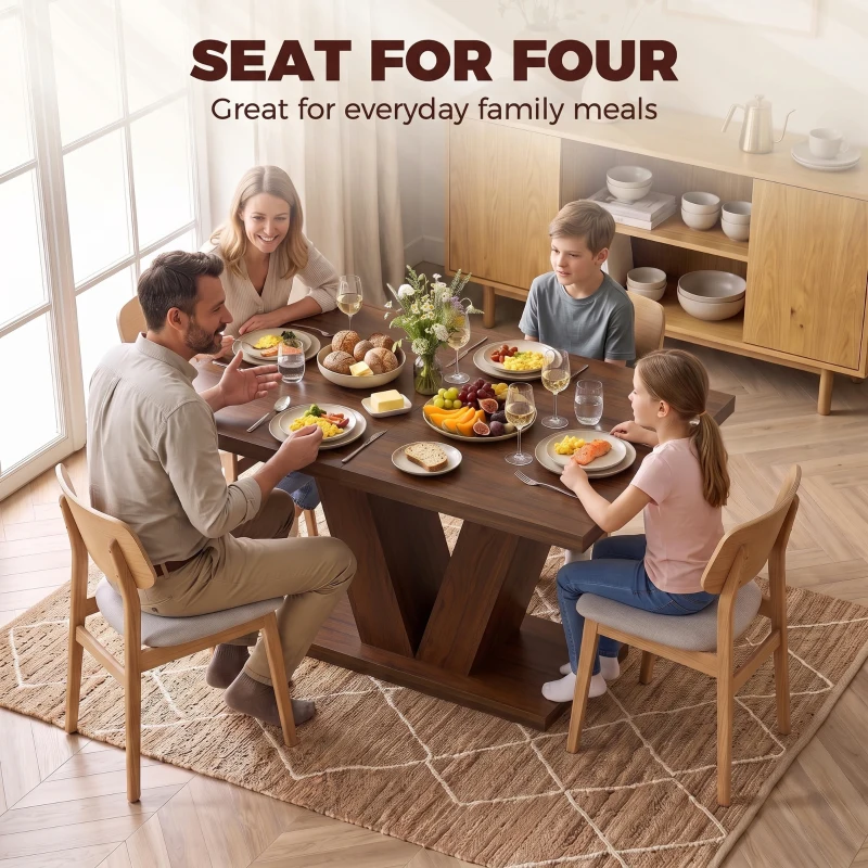 HOMCOM Modern Dining Table for 4 People, 47.2" Kitchen Table for Dining Room and Living Room, Rectangular, Dark Walnut