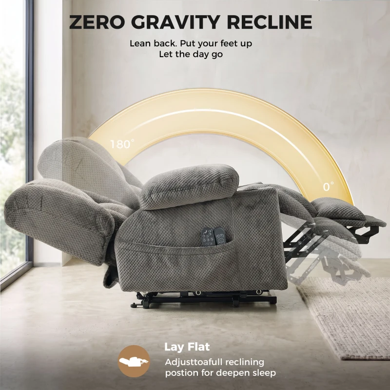 HOMCOM Dual Motor Power Lift Recliner Chair with Massage and Heat for Elderly, 180° Flat Recline, Wide Seat, Dark Gray