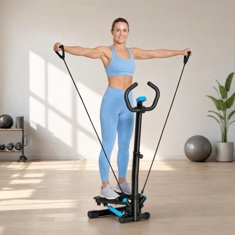 Soozier Twist Stepper Machine with Resistance Bands, Adjustable Workout Fitness Equipment with Handle Bar and LCD Display for Home Gym Exercise