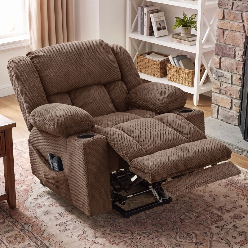 HOMCOM Dual Motor Power Lift Recliner Chair with Massage and Heat for Elderly, 180° Flat Recline, Wide Seat, Dark Brown