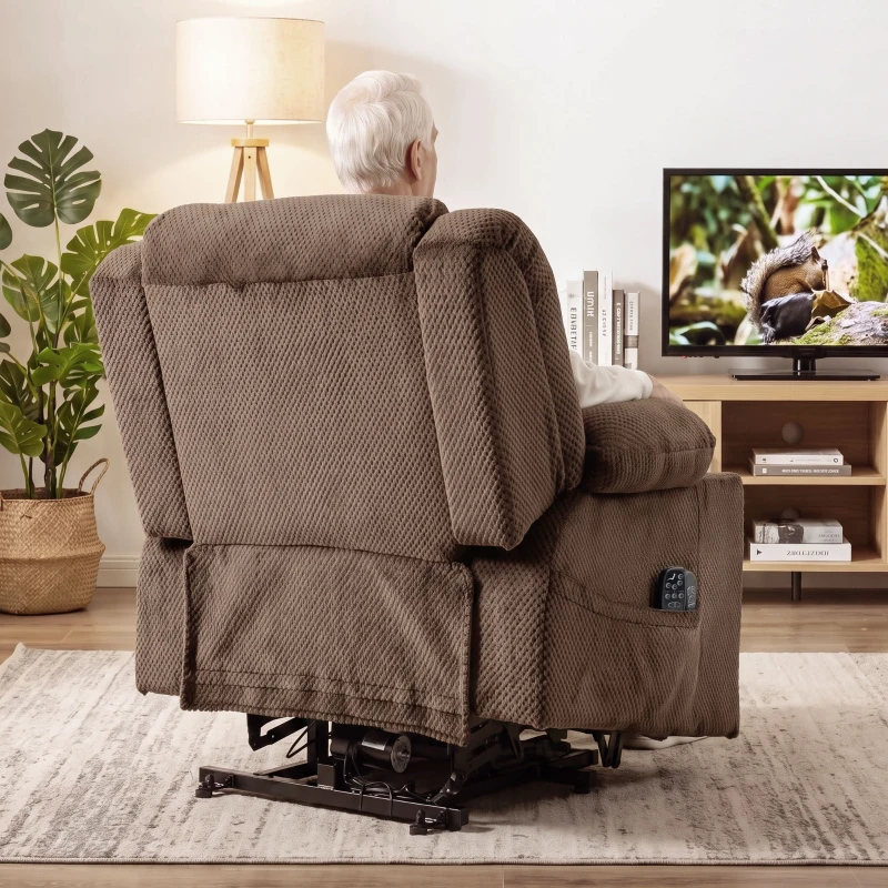 HOMCOM Dual Motor Power Lift Recliner Chair with Massage and Heat for Elderly, 180° Flat Recline, Wide Seat, Dark Brown