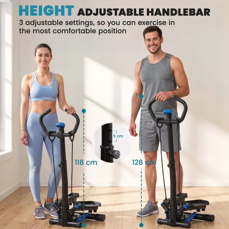 Soozier Twist Stepper Machine with Resistance Bands, Adjustable Workout Fitness Equipment with Handle Bar and LCD Display for Home Gym Exercise