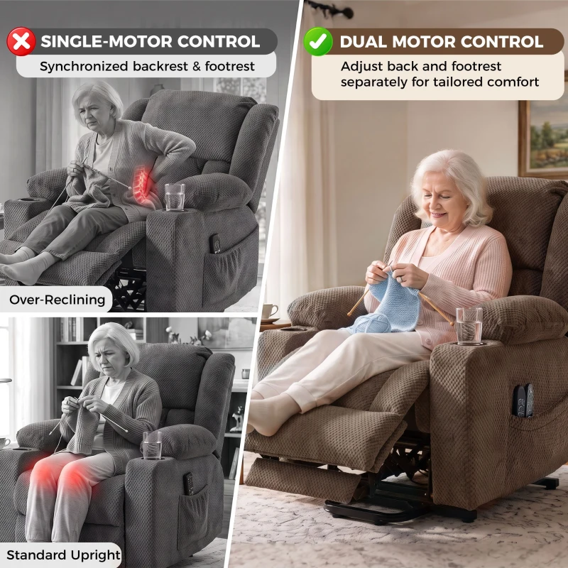 HOMCOM Dual Motor Power Lift Recliner Chair with Massage and Heat for Elderly, 180° Flat Recline, Wide Seat, Dark Brown