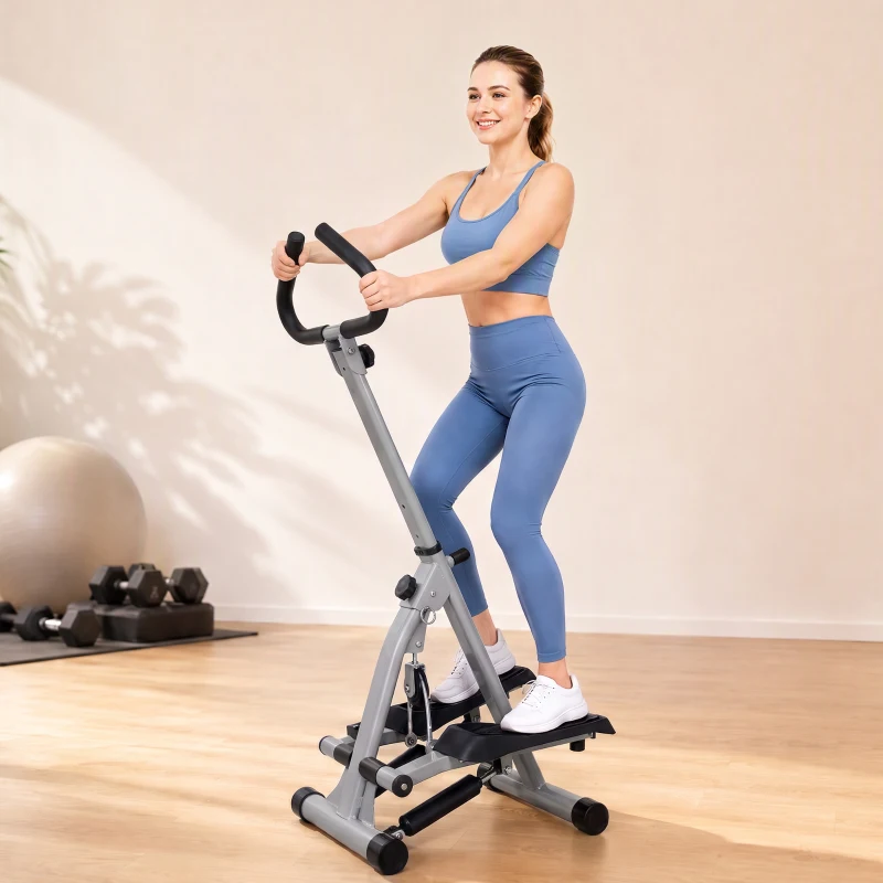 Soozier Adjustable Stepper Aerobic Ab Exercise Fitness Workout Machine with LCD Screen & Handlebars, Grey