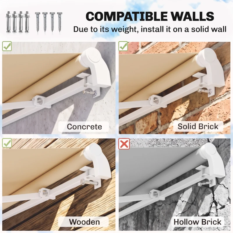 Outsunny 10' x 8' Retractable Awning, Patio Awnings, Sunshade Shelter w/ Manual Crank Handle, Beige