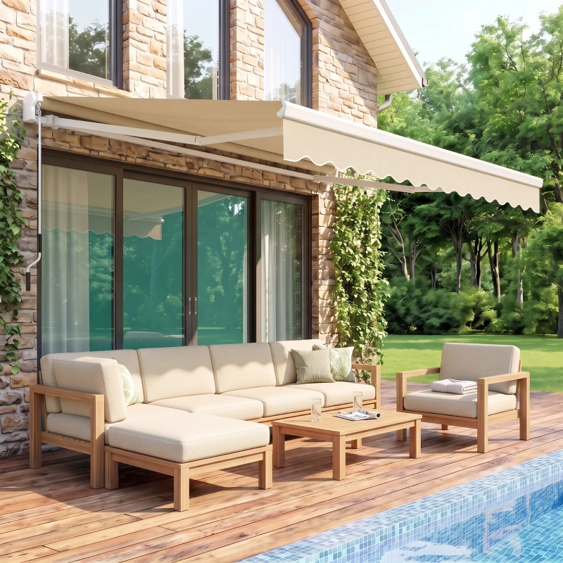 Outsunny 10' x 8' Retractable Awning, Patio Awnings, Sunshade Shelter w/ Manual Crank Handle, Beige
