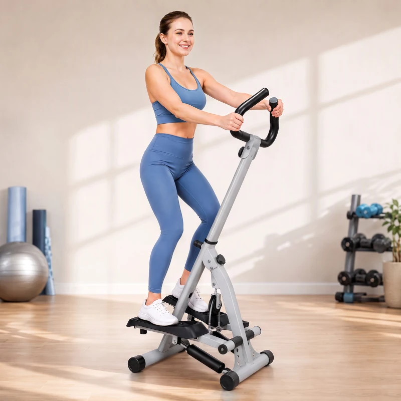 Soozier Adjustable Stepper Aerobic Ab Exercise Fitness Workout Machine with LCD Screen & Handlebars, Grey