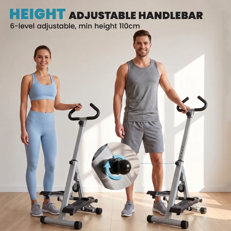 Soozier Adjustable Stepper Aerobic Ab Exercise Fitness Workout Machine with LCD Screen & Handlebars, Grey