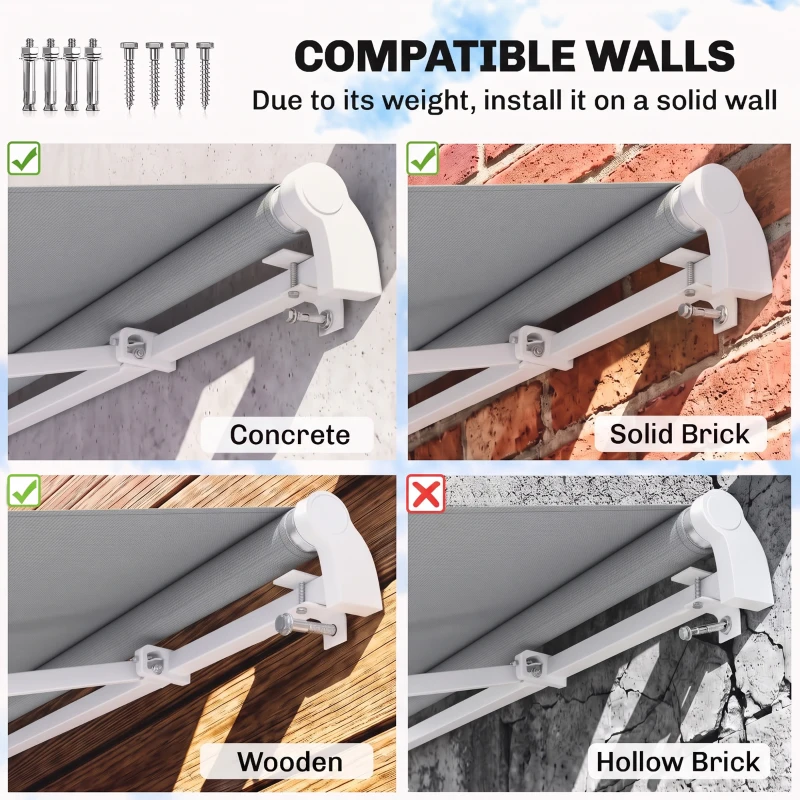 Outsunny 12' x 8' Retractable Awning Patio Awnings Sun Shade Shelter with Manual Crank Handle, 280g/m² UV & Water-Resistant Fabric and Aluminum Frame for Deck, Balcony, Yard, Light gray