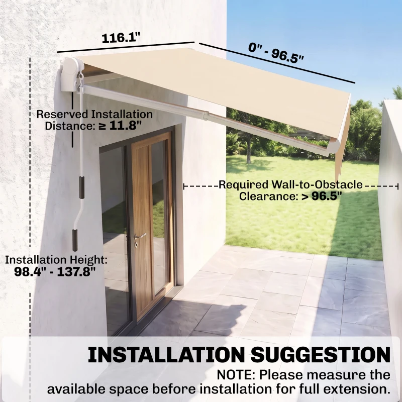 Outsunny 10' x 8' Retractable Awning, Patio Awnings, Sunshade Shelter w/ Manual Crank Handle, Beige