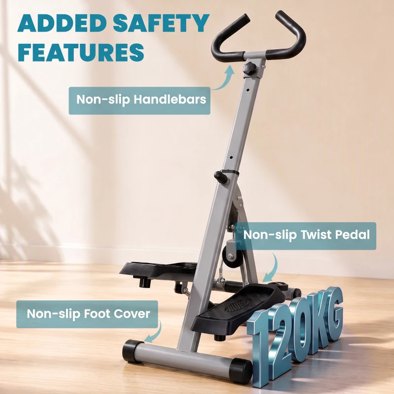 Soozier Adjustable Stepper Aerobic Ab Exercise Fitness Workout Machine with LCD Screen & Handlebars, Grey