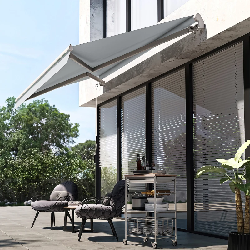 Outsunny 12' x 8' Retractable Awning Patio Awnings Sun Shade Shelter with Manual Crank Handle, 280g/m² UV & Water-Resistant Fabric and Aluminum Frame for Deck, Balcony, Yard, Light gray
