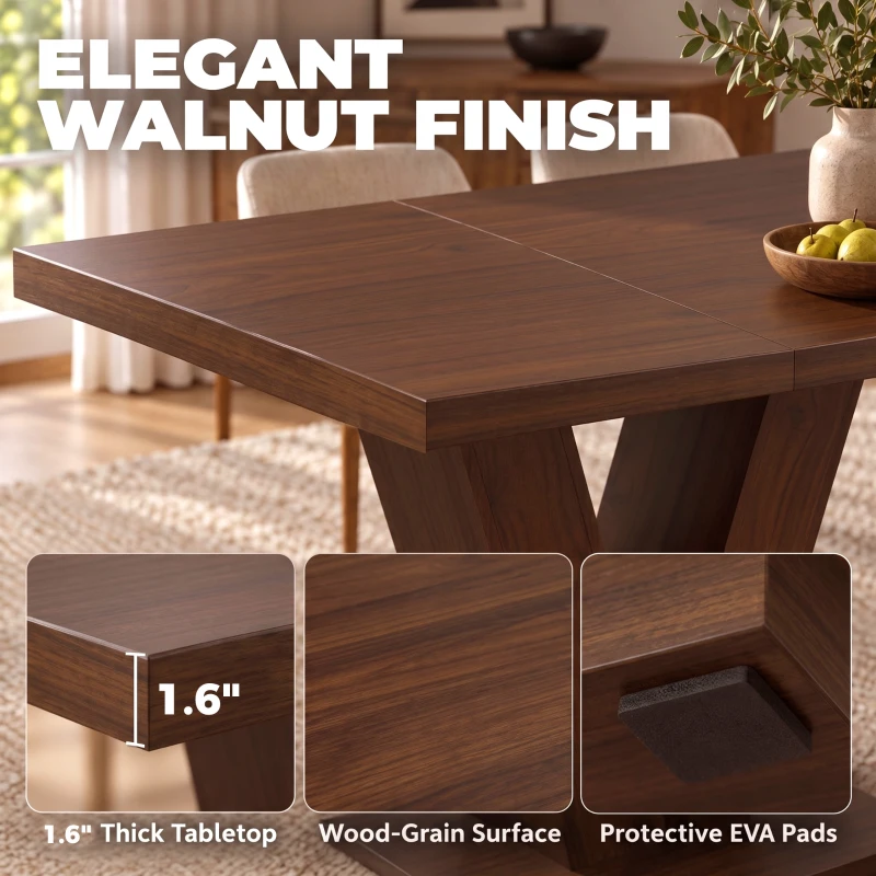 HOMCOM Modern Dining Table for 4 People, 47.2" Kitchen Table for Dining Room and Living Room, Rectangular, Dark Walnut