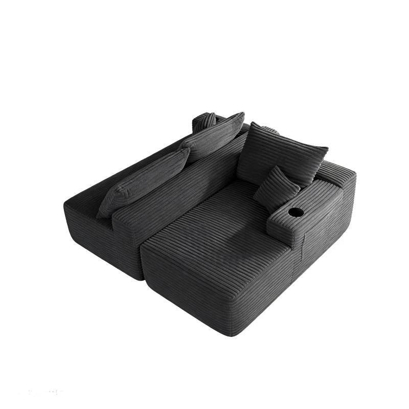 Cushioned Fabric Sofa with L-Shaped Chaise and Side Pockets, Practical Couch for Living Room and Bedroom, 108'' L x 63" W x 23" H, Grey Right