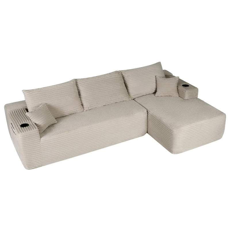 Modern Cloud Sectional with L-Shape Chaise and Side Pockets, Modular Couch with Deep Seat and No Assembly, 108'' L x 63" W x 23" H, Coffee