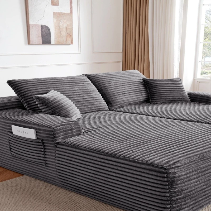 Modern 37.5-inch Left Chaise with Plush Grey Velvet, Chic Sectional Sofa with Flexible Matching for Living Room, 66'' L x 39" W x 33" H, Gray