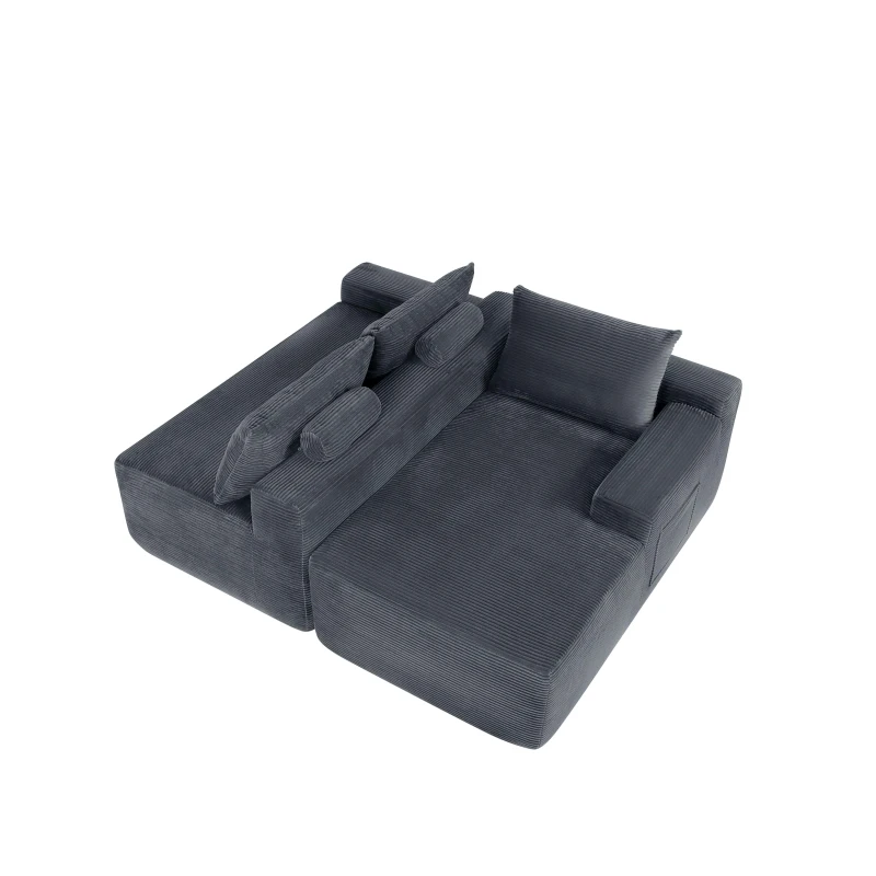 Plush Corduroy Sectional Sofa with L-Shaped Chaise & Deep Seat, Modern Couch for Living Room & Bedroom, 96.5'' L x 60" W x 31" H, Grey Right