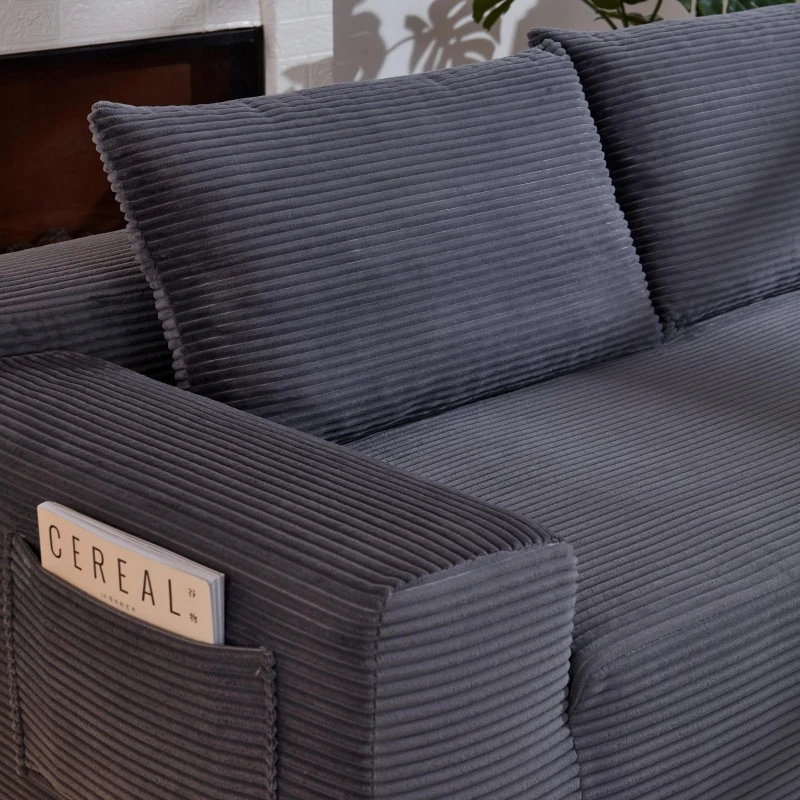 Modern Cloud Sectional with L-Shaped Chaise and Deep Seat, Cozy Modular Sofa with Corduroy and No Assembly, 96.5'' L x 60" W x 31" H, Grey