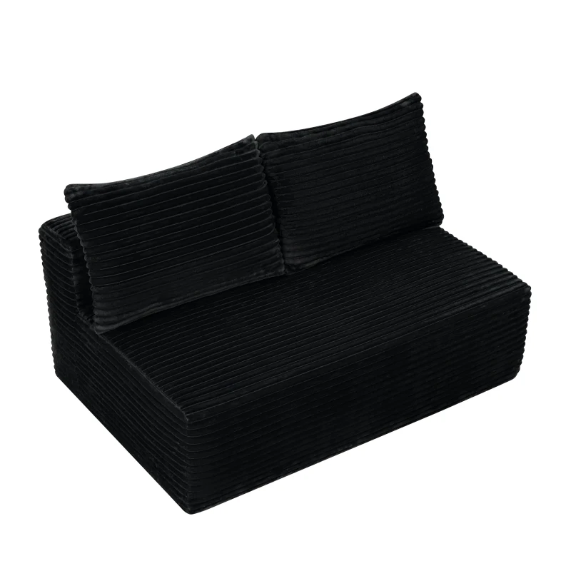 Cosseted Fabric Chaise Lounge with Dual Seats and Cup Holder, Adjustable Couch for Living Room and Bedroom, 57'' L x 35" W x 24" H, Black