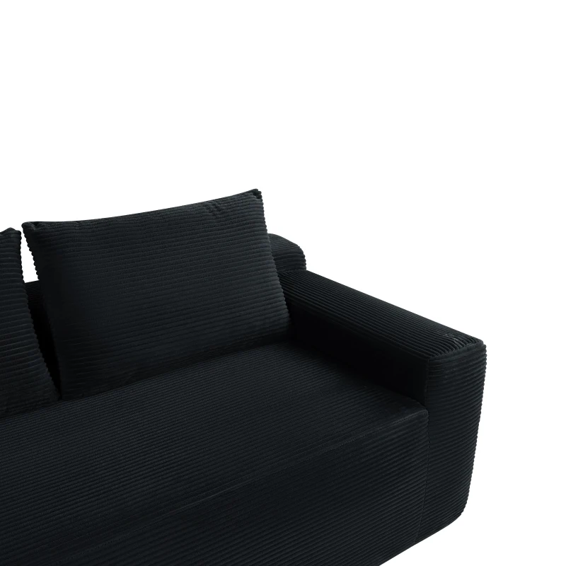 Plush Corduroy Sectional Sofa with L-Shaped Chaise and Deep Seat, Modern Modular Couch for Living Room and Bedroom, 97'' L x 60" W x 31" H, Black