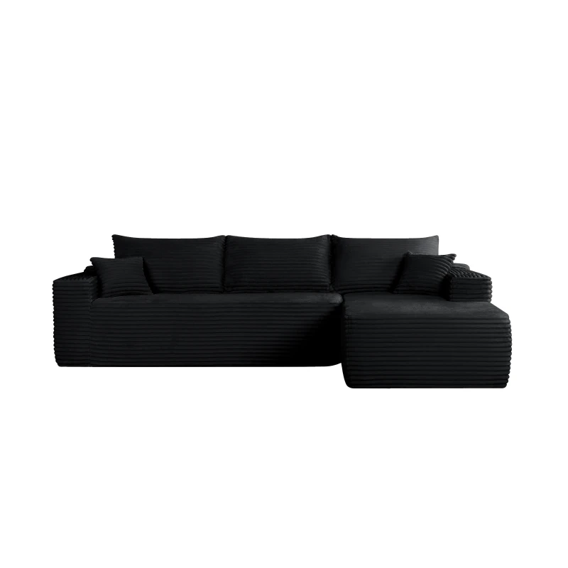 Smooth Fabric Sofa with L-Shaped Chaise and Side Pockets, Urbane Couch for Living Room and Bedroom, 108'' L x 63" W x 23" H, Black Right