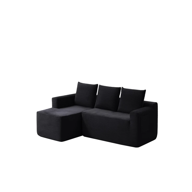 Corduroy Sectional Sofa with L-Shaped Chaise and Deep Seat, Modern Modular Couch for Living Room and Bedroom, 97'' L x 60" W x 31" H, Black