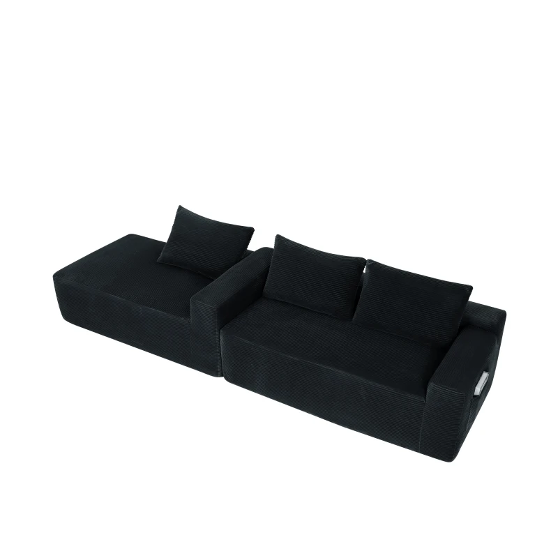 Plush Corduroy Sectional Sofa with L-Shaped Chaise and Deep Seat, Modern Modular Couch for Living Room and Bedroom, 97'' L x 60" W x 31" H, Black