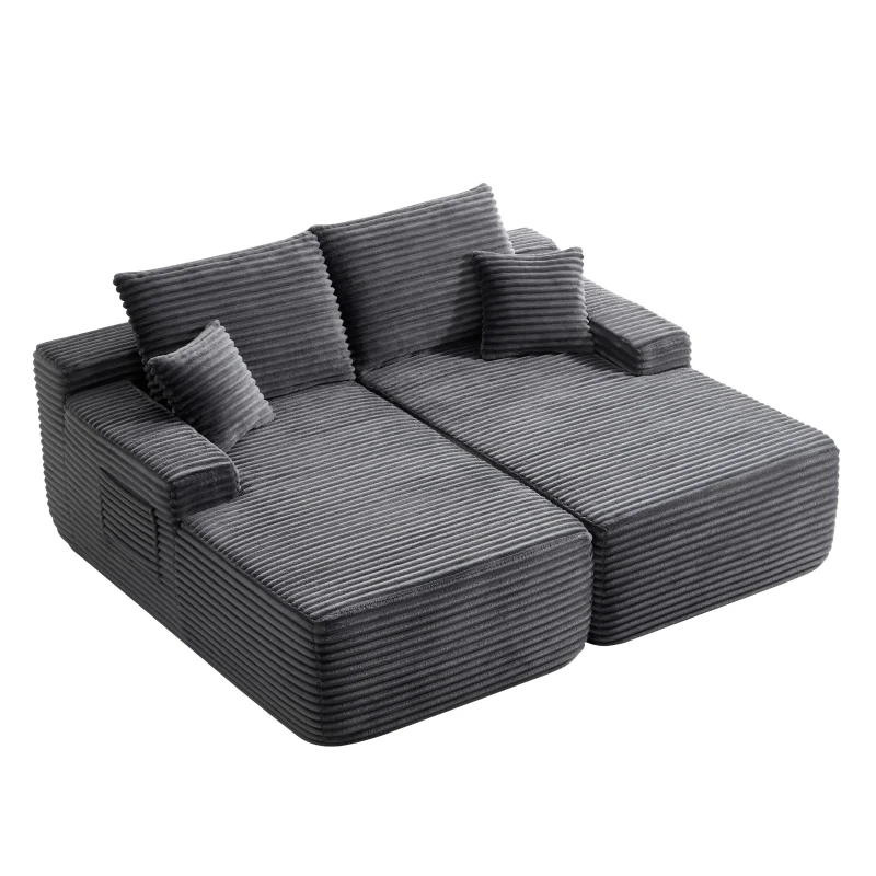 Modern Cloud Sectional with L-Shape and Double Chaise, Cozy 2-Seater Couch with Plush Fabric and No Assembly, 75'' L x 66" W x 26" H, Grey
