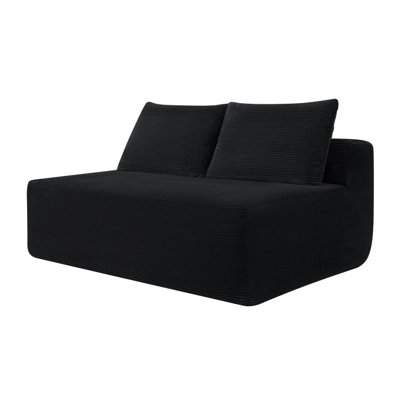 Hearty Corduroy Sectional Sofa with Double Chaise and Deep Seat, Stalwart Couch for Living Room and Apartment, 57'' L x 35" W x 24" H, Black