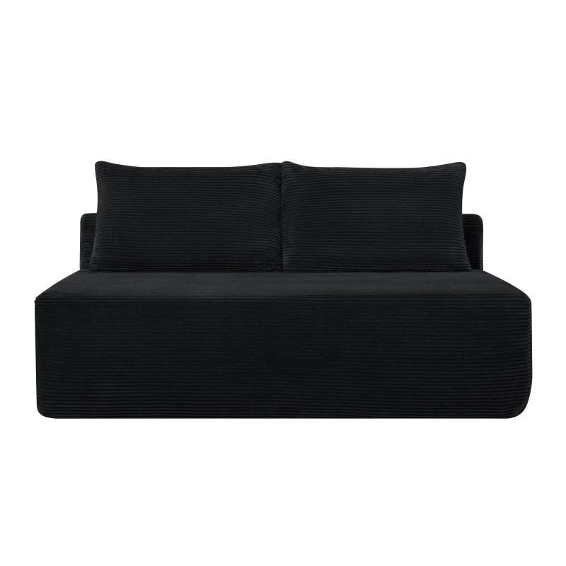 Hearty Corduroy Sectional Sofa with Double Chaise and Deep Seat, Stalwart Couch for Living Room and Apartment, 57'' L x 35" W x 24" H, Black