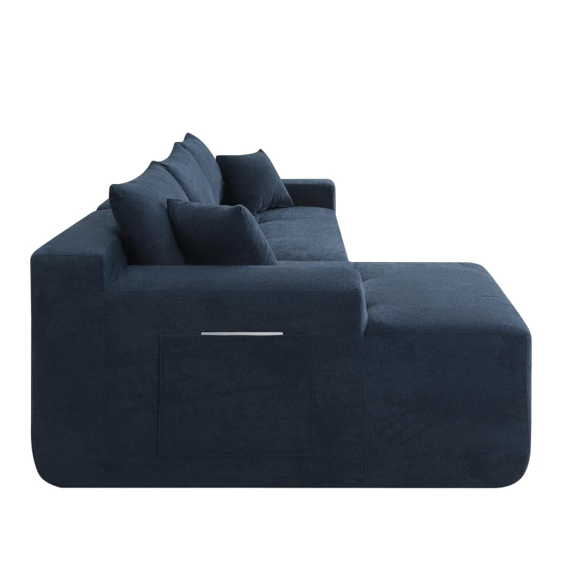 Modern Cloud Sectional with L-Shape Chaise and Deep Seat, Modular Sofa with Cotton-Linen Fabric and No Assembly, 85'' L x 53" W x 24" H, Blue
