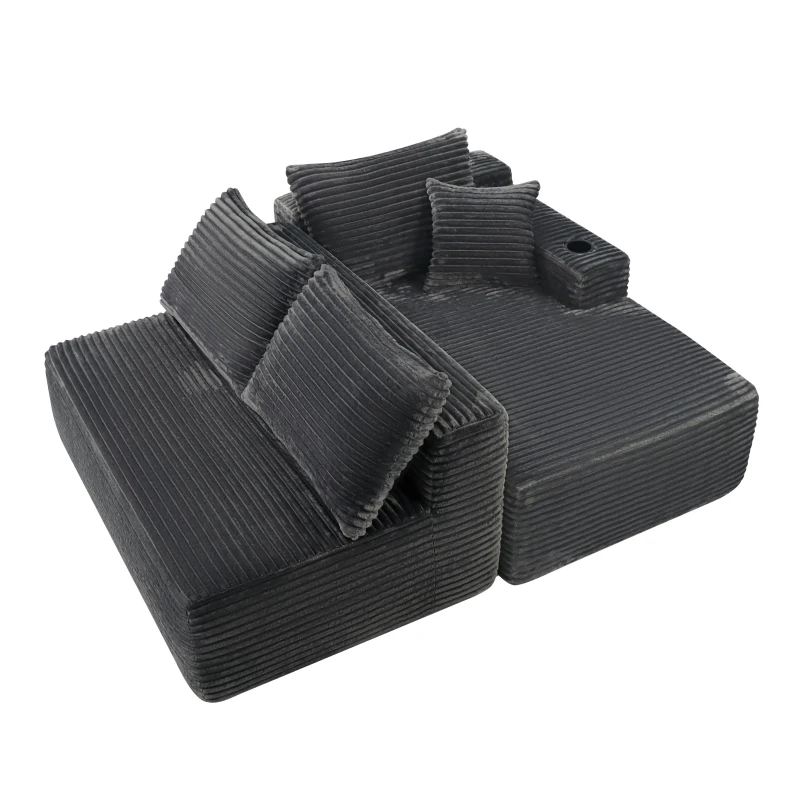 Modern Cloud Sectional with L-Shape Chaise and Cup Holder, Cozy Modular Sofa with Plush Fabric and No Assembly, 96'' L x 66" W x 33" H, Grey
