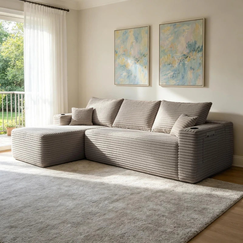 Cloud Sectional with Left L-Shape Chaise and Side Pockets, Cozy Modular Sofa with Deep Seat and No Assembly, 108'' L x 63" W x 23" H, Coffee